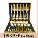 Kit Faqueiro Maleta De Talheres Inox 24 Peças Com Dourado Chique