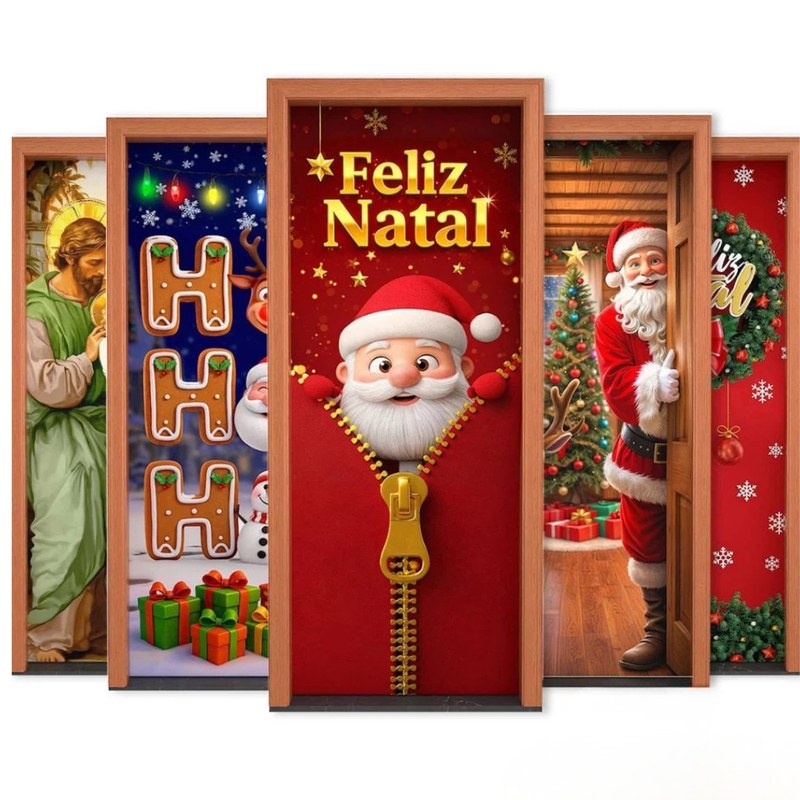 Capa de Porta Decoração de Natal para Casa Tecido Sublimado Porta C/Elástico