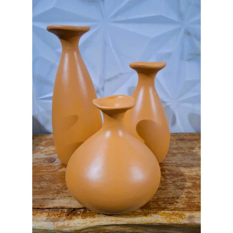 Trio de Vasos Garrafa de Cerâmica Decorativos