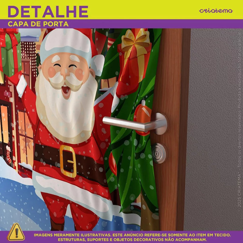 Capa de Porta Decoração de Natal para Casa Tecido Sublimado Porta C/Elástico