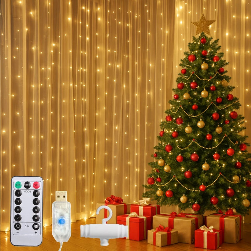 Cortina de Luzes Fadas LED – Pisca-Pisca Decorativo com Controle Remoto 3x3 M