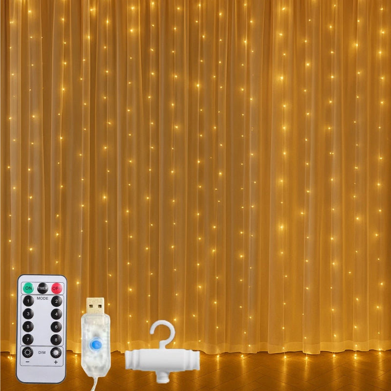 Cortina de Luzes Fadas LED – Pisca-Pisca Decorativo com Controle Remoto 3x3 M