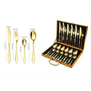 Kit Faqueiro Maleta De Talheres Inox 24 Peças Com Dourado Chique